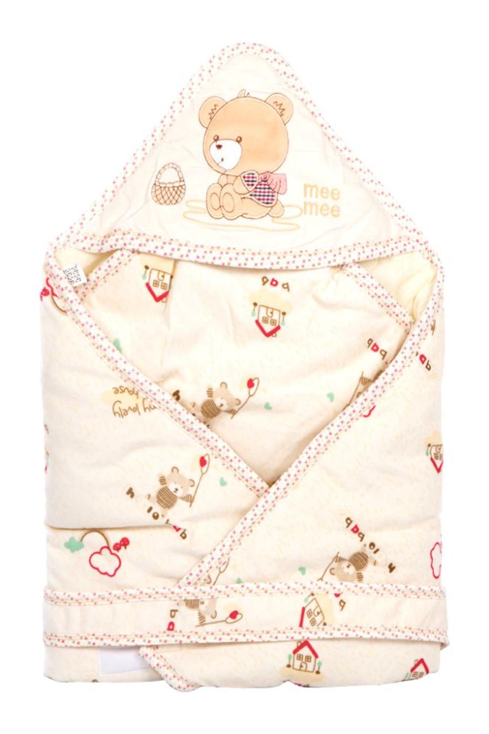Mee Mee Baby Wrapper with Hood (Cozy Cocoon, Cream - Elephant Patch)
